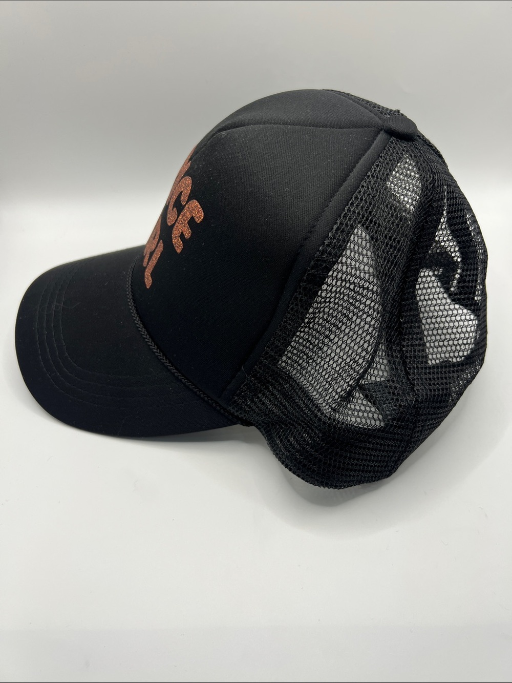 Black 'SPICE GIRL' Trucker Hat with Copper Glitter Letters - Picture 3 of 6